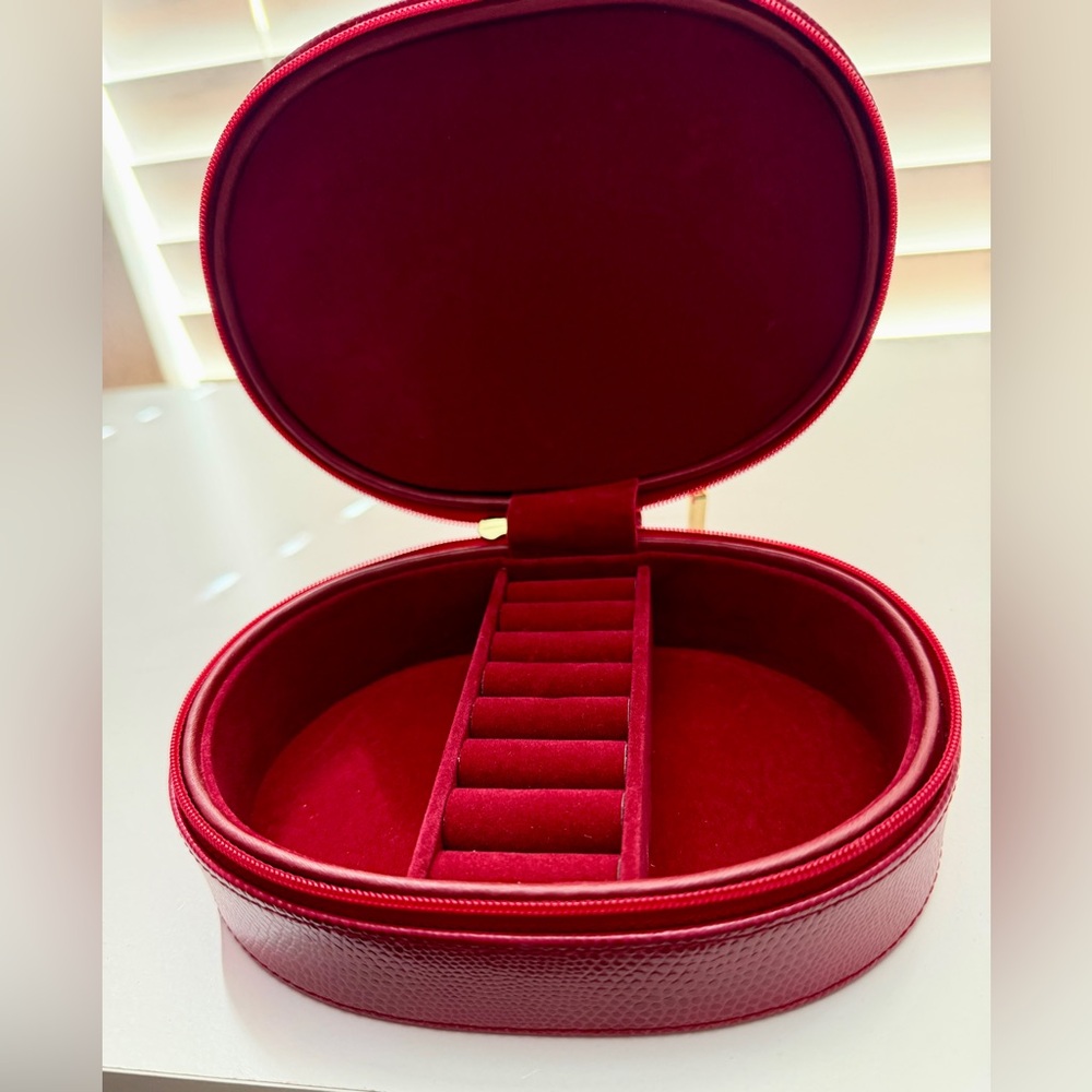 Two-Level Leather Jewelry Box, Red Lizard - Picture 10 of 12